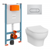 Комплект унитаза с инсталляцией VitrA Zentrum Round L-box 9879B003-7200 с сиденьем кнопка хром 