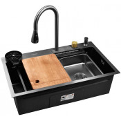 Мойка для кухни Gerhans K37545BD 75x45 со смесителем и комплектом аксессуаров графит