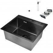 Мойка для кухни Wisent WS35044B с дозатором 405B, с коландером 302644B и сифоном GER019 50x44 графит