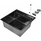 Мойка для кухни Wisent WS35050B с дозатором 405B, с коландером 302644B и сифоном GER019 50x50 графит