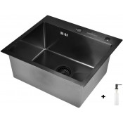 Мойка для кухни Wisent WS35848B с дозатором 405B и сифоном GER019 58x48 графит