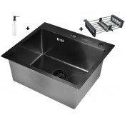 Мойка для кухни Wisent WS35848B с дозатором 405B, с коландером 302644B и сифоном GER019 50x50 графит