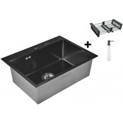 Мойка для кухни Wisent WS36045B с дозатором 405B, с коландером 302644B и сифоном GER019 60x45 графит