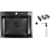 Мойка для кухни Wisent WS36050F с дозатором 405B, с коландером 302644B и сифоном GER019 60x50 графит