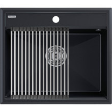 Мойка для кухни Paulmark StepIA PM115951-BLM 59x51 с ролл-матом R375-BS черный металлик