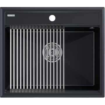 Мойка для кухни Paulmark StepIA PM115951-BLM 59x51 с ролл-матом R375-BS черный металлик
