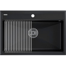 Мойка для кухни Paulmark StepIA PM117551-BLM 75x51 с ролл-матом R375-BS черный металлик
