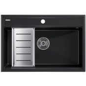 Мойка для кухни Paulmark StepIA PM117551-BLM 75x51 с коландером A375-BS черный металлик