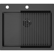 Мойка для кухни Paulmark Brim-Pro PM705951-GM 59x51 с ролл-матом R405-GM вороненая сталь