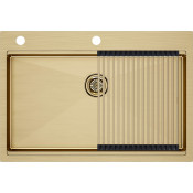 Мойка для кухни Paulmark Vast-Pro PM707551-BG 75x51 с ролл-матом R405-BG брашированное золото