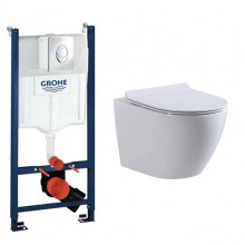 Комплект. Инсталляция 38745001 Grohe Rapid SL + beWash Подвесной безободковый унитаз Minimal с сиденьем микролифт белый глянец BKWHR003480  (GR7450480)