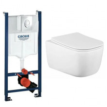 Комплект. Инсталляция 38745001 Grohe Rapid SL + beWash Подвесной безободковый унитаз Schutz с сиденьем микролифт белый глянец BKWHR002510 (GR7450510)