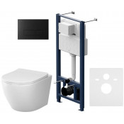 Подвесной унитаз с инсталляцией AM.PM Like IS47038.801900 Pro S с клавишей черный матовый