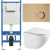 Унитаз с инсталляцией Grossman 97.4455SQC.01.310 с золотой клавишей смыва