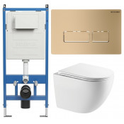 Унитаз с инсталляцией Grossman 97.4411SQC.03.310 с золотой клавишей смыва