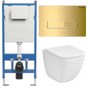 Унитаз с инсталляцией Grossman 97.4497SQC.03.300 с золотой клавишей смыва
