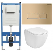 Унитаз с инсталляцией Grossman 97.4497SQC.03.310 с золотой клавишей смыва