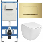 Унитаз с инсталляцией Grossman 97.4497SQC.04.32M с золотой клавишей смыва