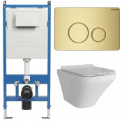 Унитаз с инсталляцией Grossman 97.4440S.05.32M с золотой клавишей смыва
