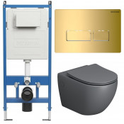 Унитаз с инсталляцией Grossman 97.4411GMS.03.300 с золотой клавишей смыва