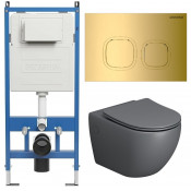 Унитаз с инсталляцией Grossman 97.4411GMS.02.300 с золотой клавишей смыва