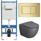 Унитаз с инсталляцией Grossman 97.4411GMS.04.32M с золотой клавишей смыва