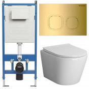 Унитаз с инсталляцией Grossman 97.4478S.02.300 с золотой клавишей смыва
