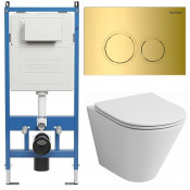 Унитаз с инсталляцией Grossman 97.4477S.01.300 с золотой клавишей смыва