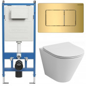 Унитаз с инсталляцией Grossman 97.4477S.04.30M с золотой клавишей смыва