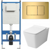Унитаз с инсталляцией Grossman 97.4414S.04.30M с золотой клавишей смыва