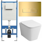 Унитаз с инсталляцией Grossman 97.4441S.03.300 с золотой клавишей смыва