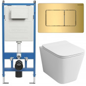 Унитаз с инсталляцией Grossman 97.4441S.04.30M с золотой клавишей смыва