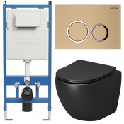 Унитаз с инсталляцией Grossman 97.4455BMS.01.310 с золотой клавишей смыва