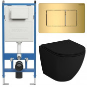 Унитаз с инсталляцией Grossman 97.4455BMSQ.04.30M с золотой клавишей смыва