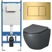 Унитаз с инсталляцией Grossman 97.4455GMS.04.30M с золотой клавишей смыва