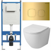 Унитаз с инсталляцией Grossman 97.4455SQ.02.300 с золотой клавишей смыва