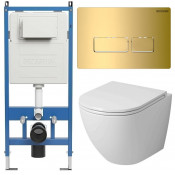 Унитаз с инсталляцией Grossman 97.4455SQ.03.300 с золотой клавишей смыва