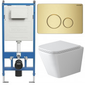Унитаз с инсталляцией Grossman 97.4479SQ.05.32M с золотой клавишей смыва
