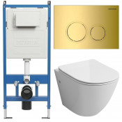 Унитаз с инсталляцией Grossman 97.4411SQ.01.300 с золотой клавишей смыва