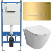Унитаз с инсталляцией Grossman 97.4411SQ.03.300 с золотой клавишей смыва