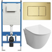 Унитаз с инсталляцией Grossman 97.4411SQ.04.32M с золотой клавишей смыва