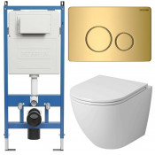 Унитаз с инсталляцией Grossman 97.4411SQ.05.30M с золотой клавишей смыва