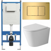 Унитаз с инсталляцией Grossman 97.4478SQ.04.30M с золотой клавишей смыва