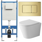 Унитаз с инсталляцией Grossman 97.4478SQ.04.32M с золотой клавишей смыва