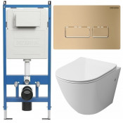 Унитаз с инсталляцией Grossman 97.4411S.03.310 с золотой клавишей смыва