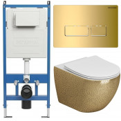 Унитаз с инсталляцией Grossman 97.4411GWLS.03.300 с золотой клавишей смыва