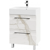 Тумба с раковиной Vod-ok Мальта 60 с ящиками мрамор белый натур милк