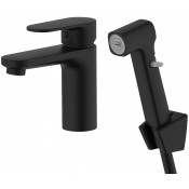 Смеситель для раковины Aquatek Ника AQ1812MB с гигиеническим душем черный матовый