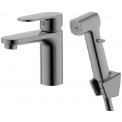 Смеситель для раковины Aquatek Ника AQ1812BGM с гигиеническим душем оружейная сталь