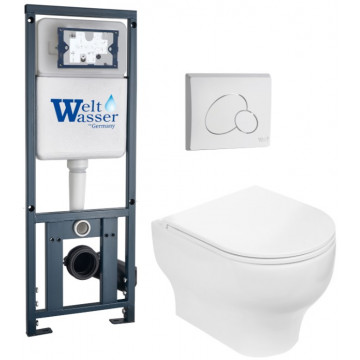 Подвесной унитаз с инсталляцией WeltWasser Marberg 410 / Erlenbach 004 GL-WT / MAR 410 RD GL-WT 10000010374 белый глянец